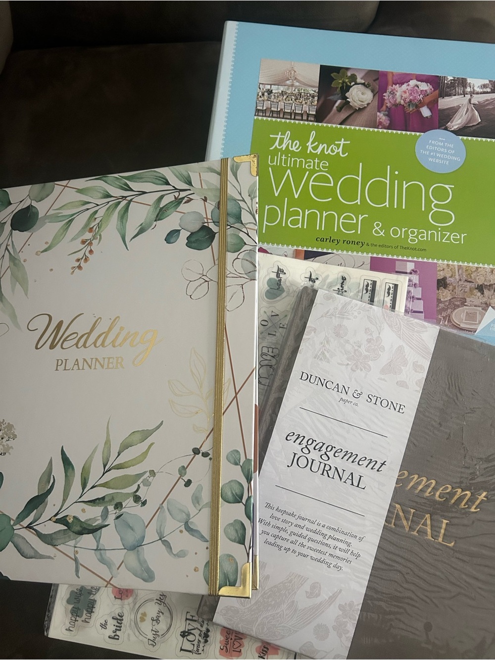 Floral Wedding Planner & Engagement Journal Set - Green, White, Gold